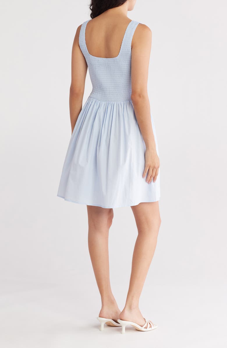 WAYF Smocked Cotton Blend Fit & Flare Minidress, Alternate, color, Baby Blue