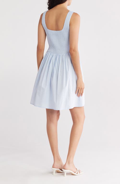 Shop Wayf Smocked Cotton Blend Fit & Flare Minidress In Baby Blue