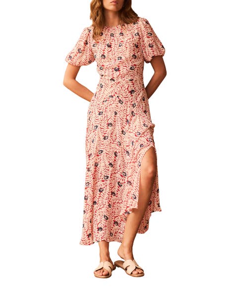 Printed Puff Sleeve Maxi Dress