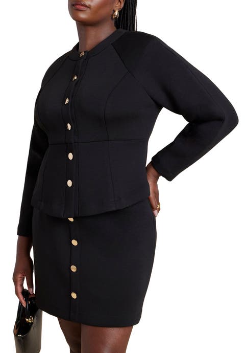 Strong Shoulder Nipped Waist Scuba Jacket (Plus Available)