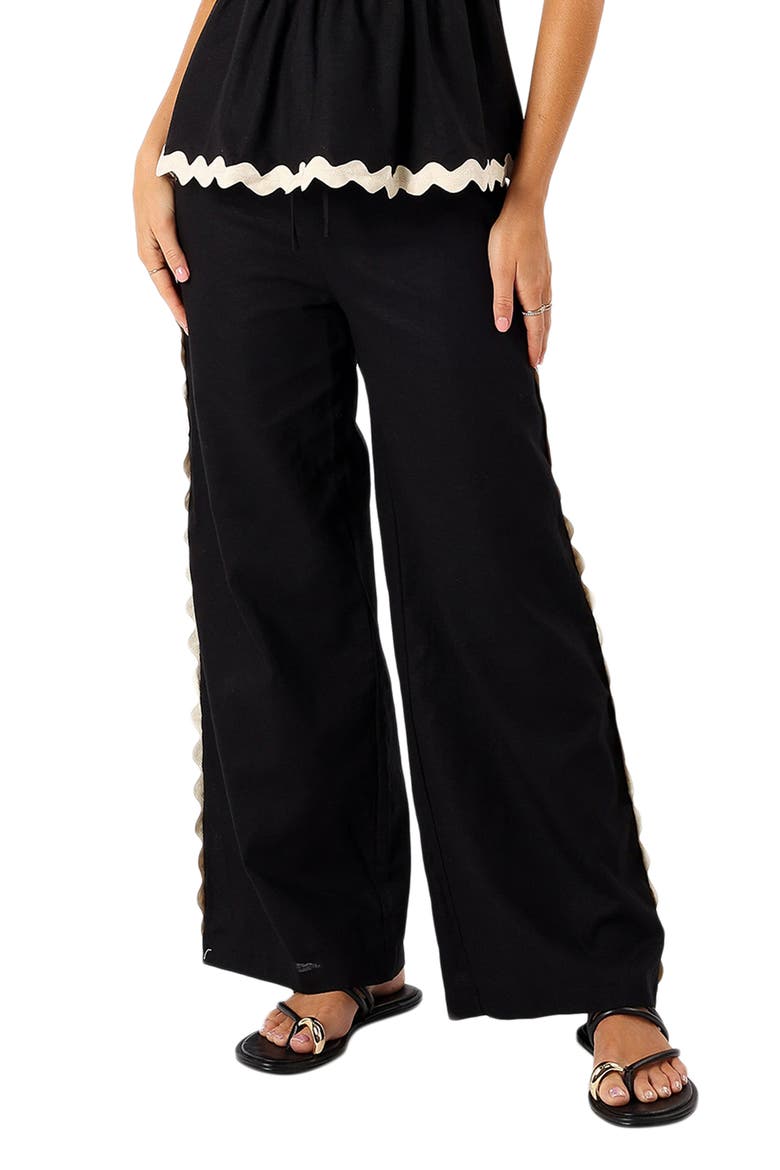 Mollymook Rickrack Trim Cotton Wide Leg Pants, Main, color, BLACK CREAM