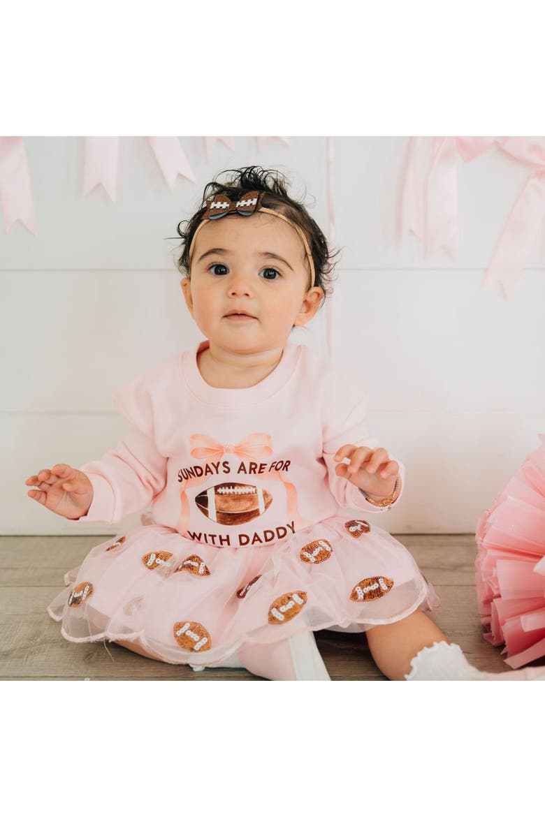 Sundays Are For Football With Daddy Long Sleeve Romper, Alternate, color, Ballet Pink