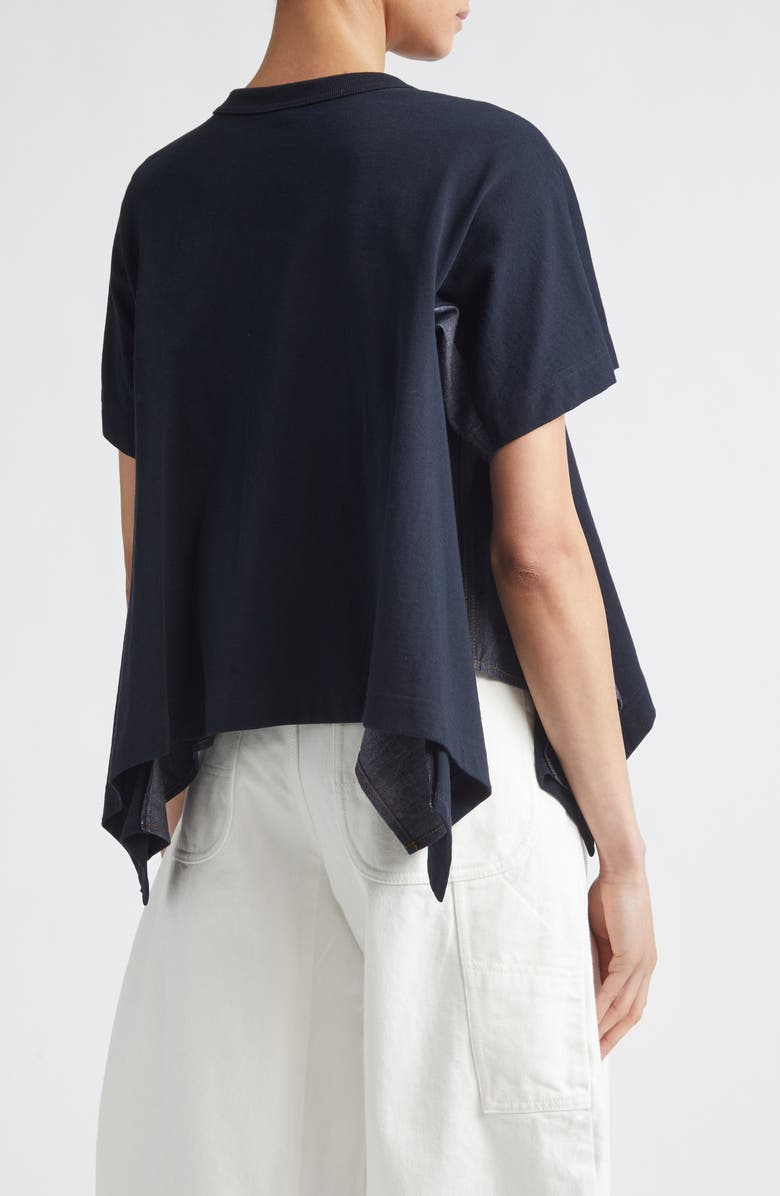 Sacai Lightweight Cotton Jersey & Denim T-Shirt, Alternate, color, Navy/ Blue