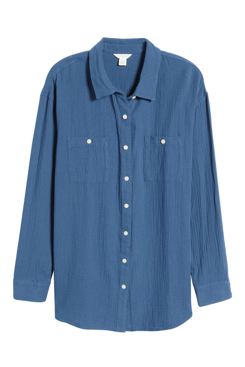 Long Sleeve Gauze Button-Up Shirt, Alternate, color, BLUE ENSIGN