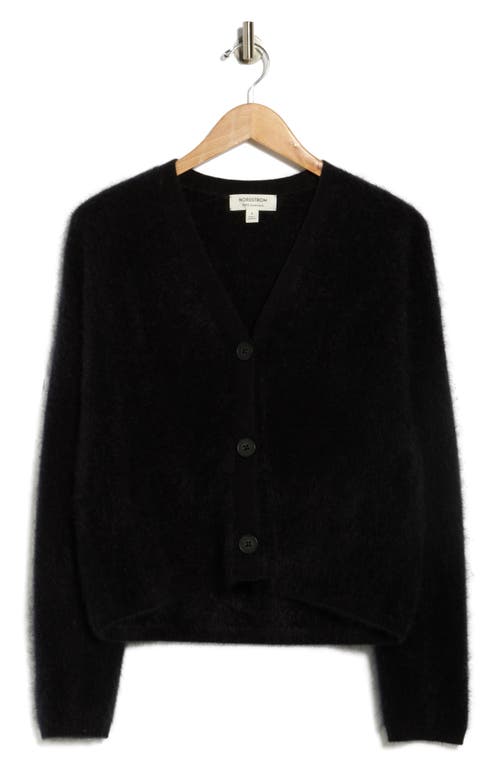 Nordstrom Brushed Cashmere V-neck Cardigan In Black