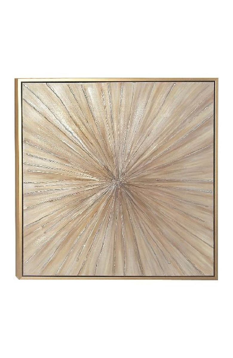 WILLOW ROW Brown Canvas Radial Starburst Framed Wall Art with Goldtone Frame, Alternate, color, 