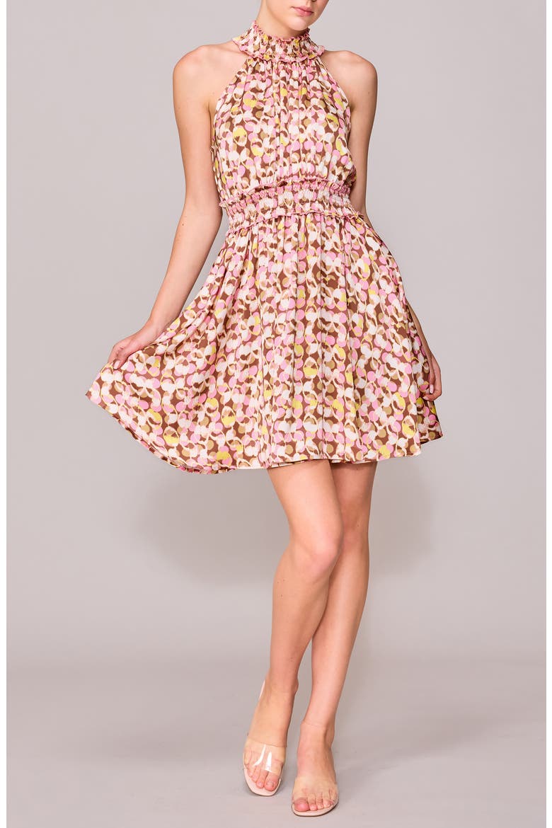 Halter Neck Smocked Minidress, Main, color, PINK MOCHA MULTI
