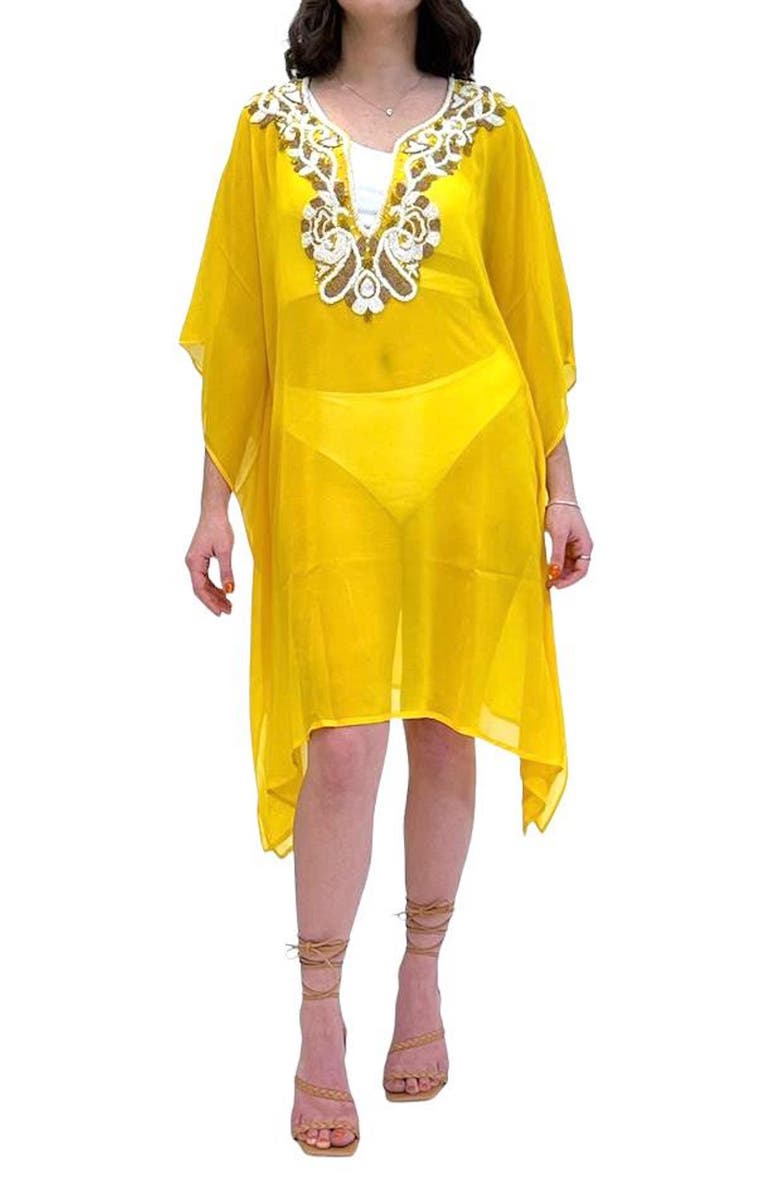 RANEES Sequin Embellished Slit Poncho, Main, color, White/ Yellow