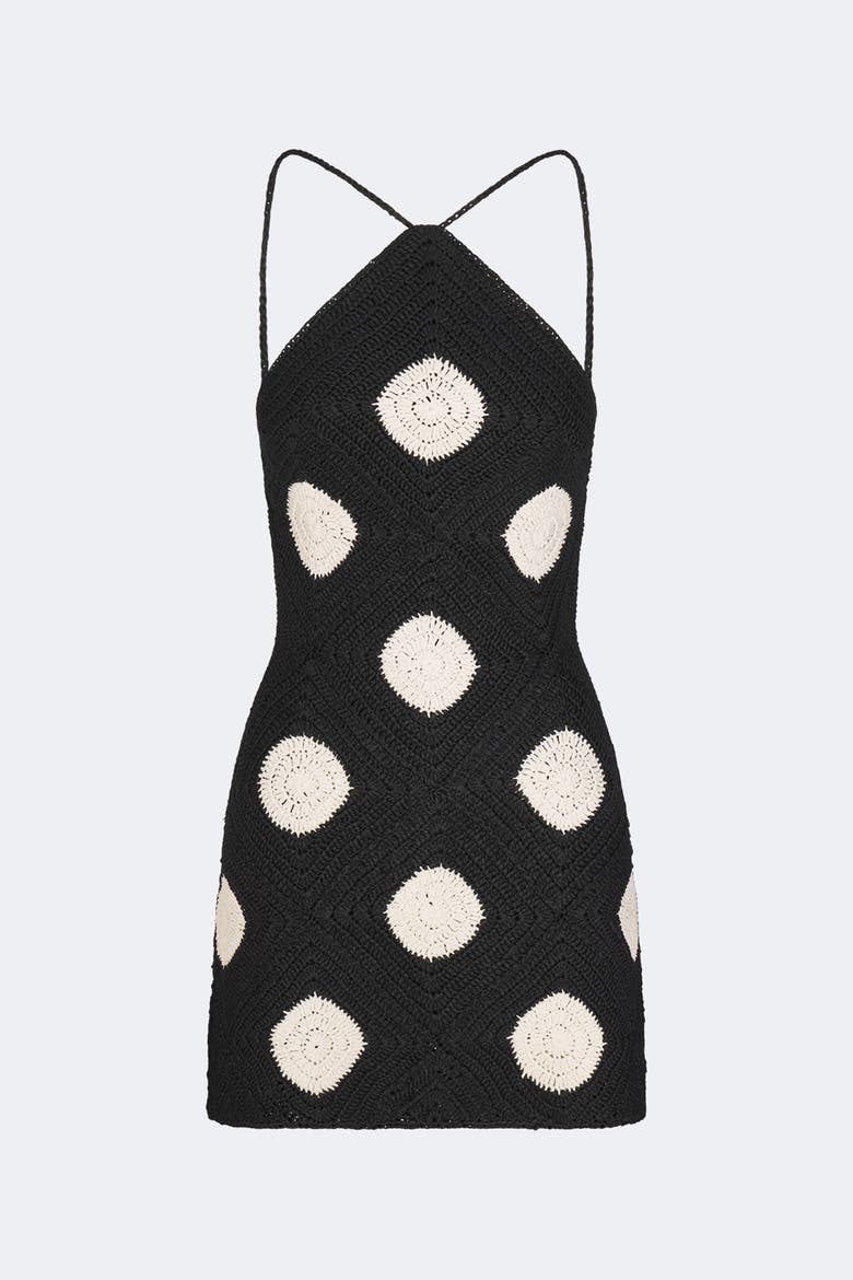 Kit Crochet Mini Dress In Black/Macadamia Polka Dot, Alternate, color, Black/Macadamia Polka Dot