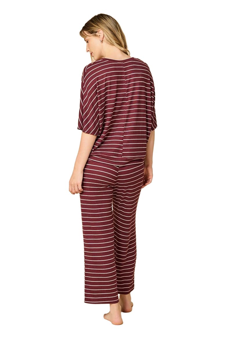 Dream Jersey Relaxed V-Neck with Capri Lounge Set, Alternate, color, Cherry Cola Stripe