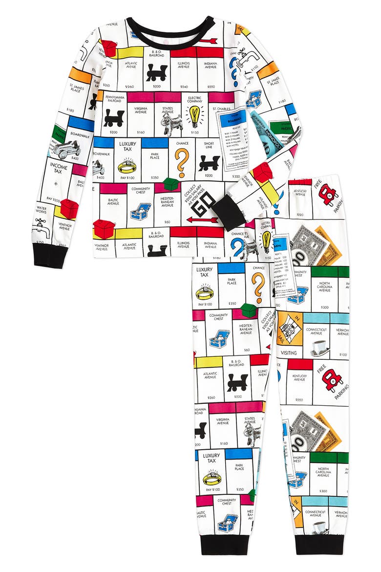 Kids' Monopoly Long Sleeve Two-Piece Pajamas, Main, color, MONOPOLY GAMEBOARD