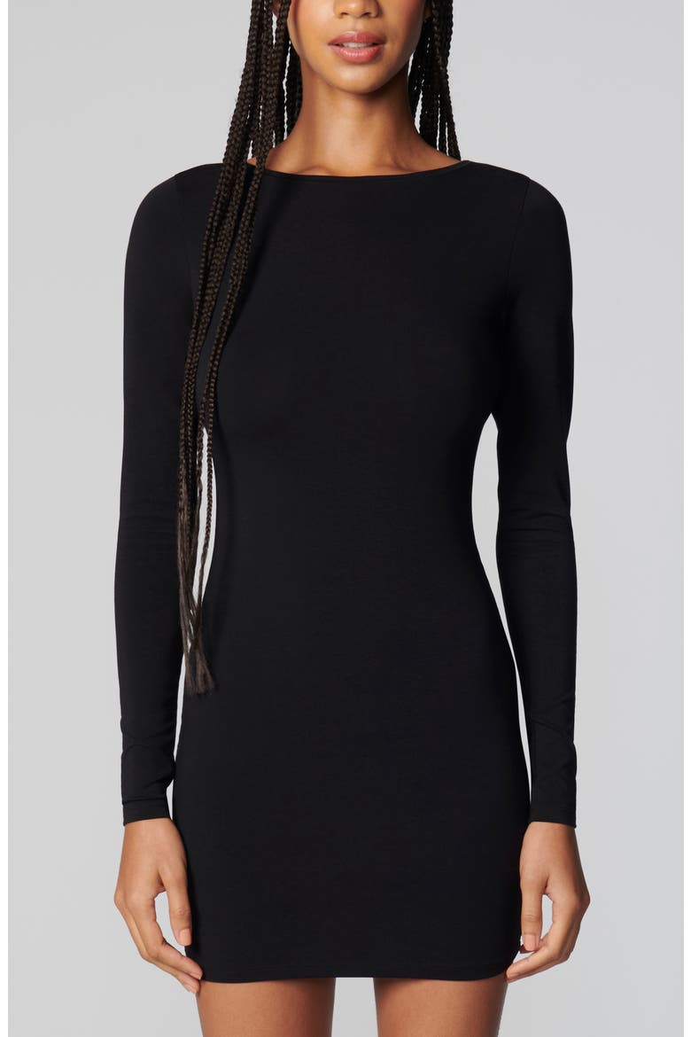Long Sleeve Open Back Minidress, Alternate, color, BLACK