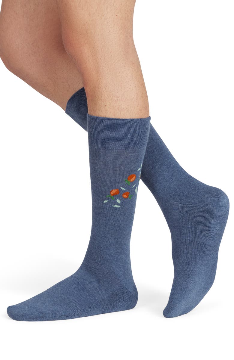 Bombas Tossed Oranges Rib Calf Socks, Alternate, color, Twilight