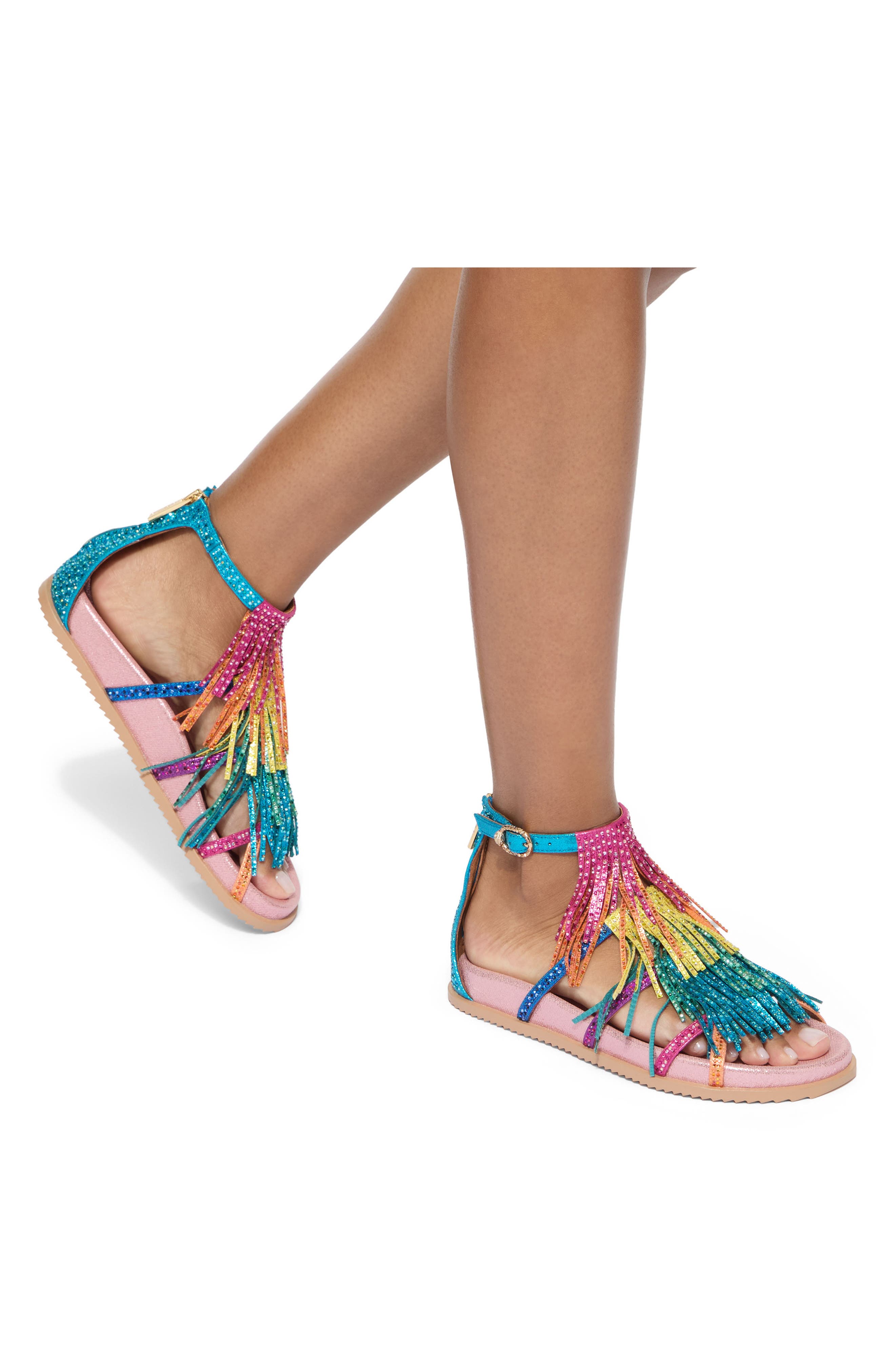 Kurt Geiger London Fringe Flat Sandal, Alternate, color, Pink Multi