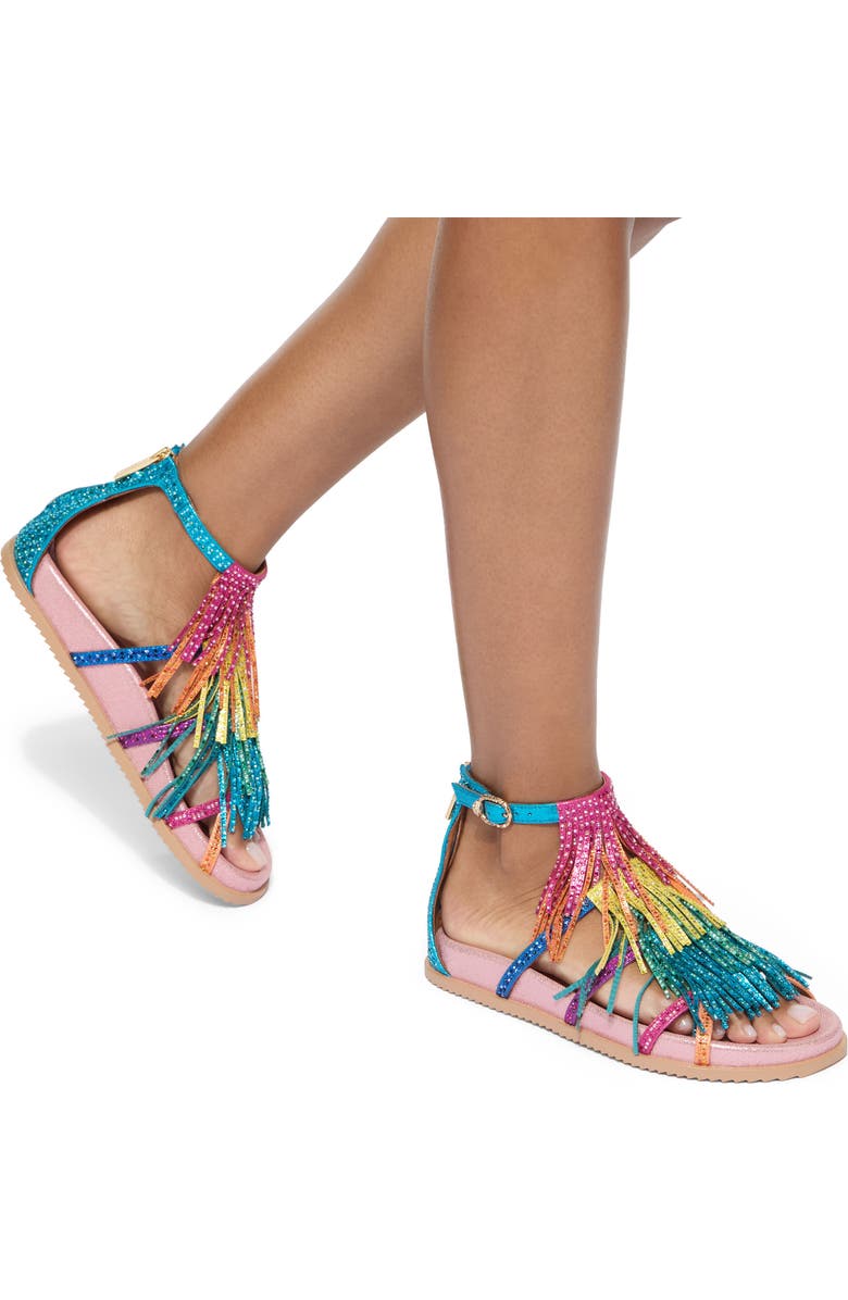 Kurt Geiger London Fringe Flat Sandal, Alternate, color, Pink Multi