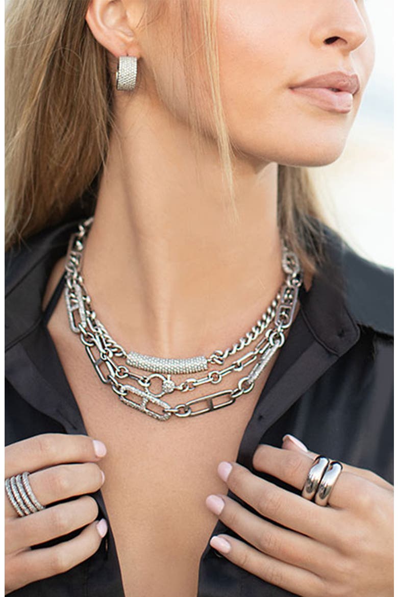 Black Diamond Bar On Curb Chain Necklace, Alternate, color, Sterling Silver