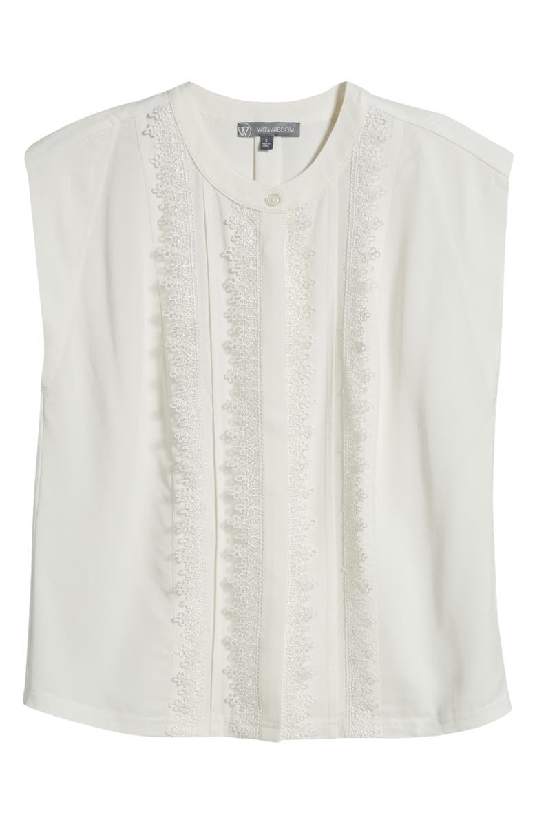 Wit & Wisdom Embellished Cap Sleeve Button-Up Shirt, Alternate, color, Off White