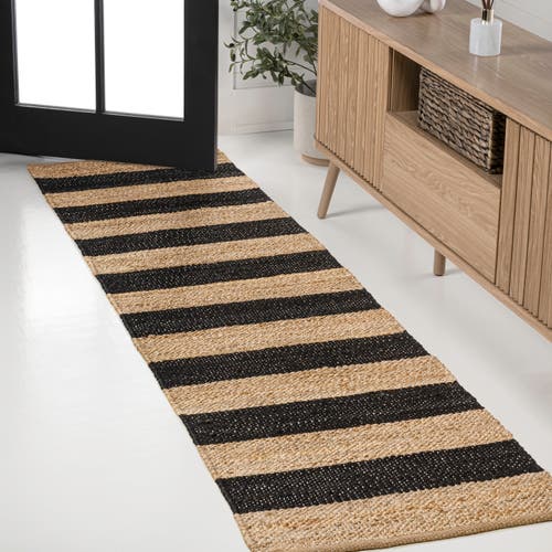 Jonathan Y Jayden Rustic Farmhouse Woven Jute Stripe Area Rug In Black