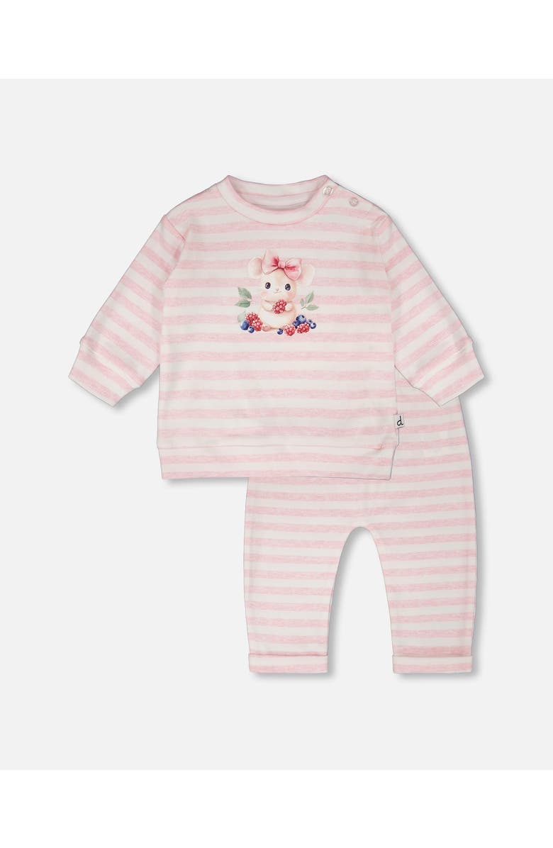 Deux par Deux Cotton Jersey Stripes Top and Pants Set, Main, color, White & Pink Stripes