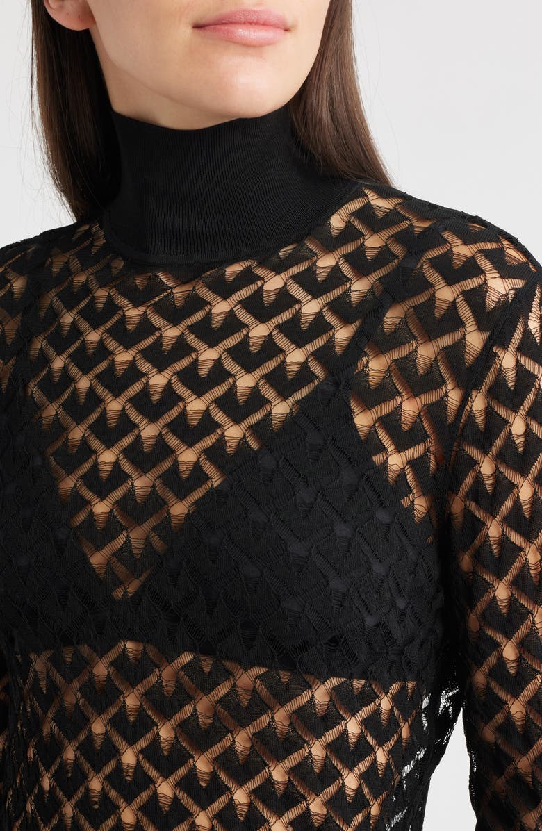 BOSS Fibrana Open Stitch Turtleneck Sweater, Alternate, color, Black