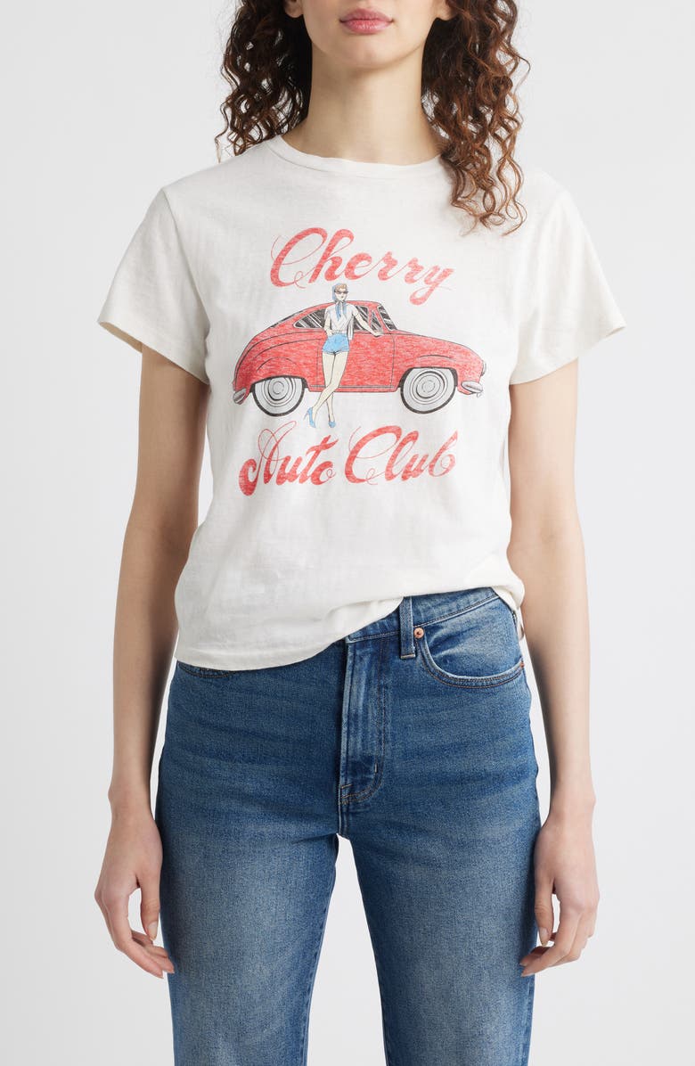 Re/Done Cherry Auto Club Cotton Graphic T-Shirt, Main, color, Vintage White