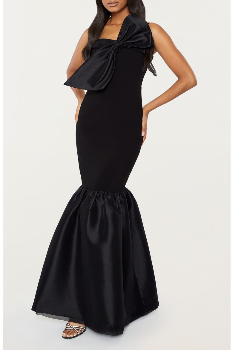 Patti Bow Sleeveless Gown, Main, color, BLACK