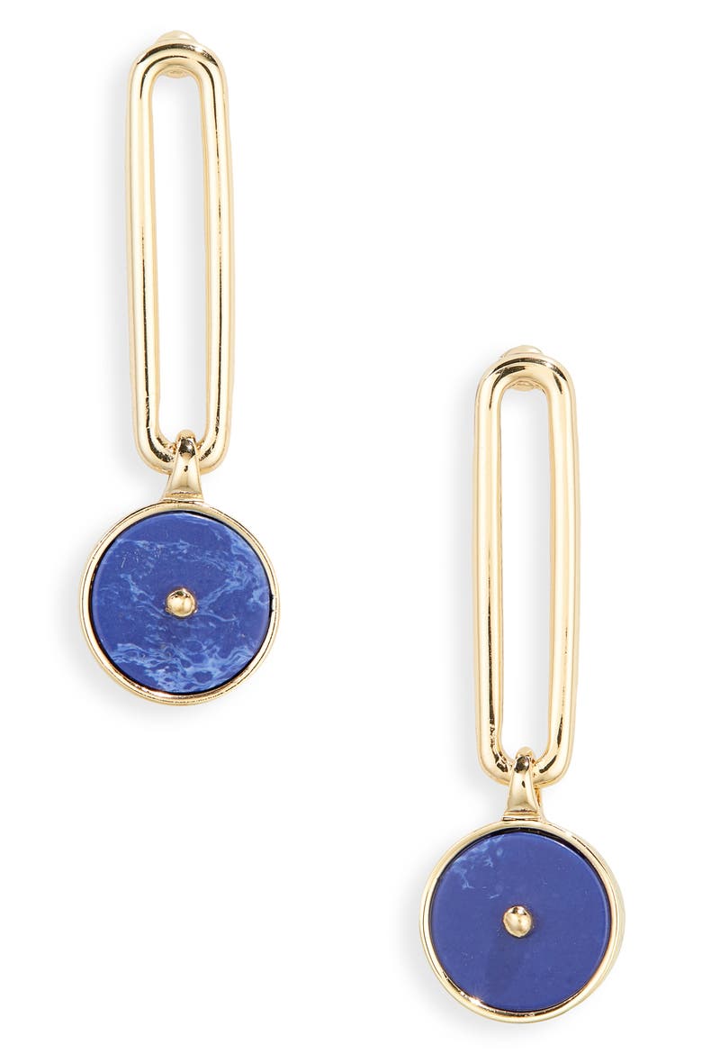 Stone Disc Drop Earrings, Main, color, LAPIS- GOLD