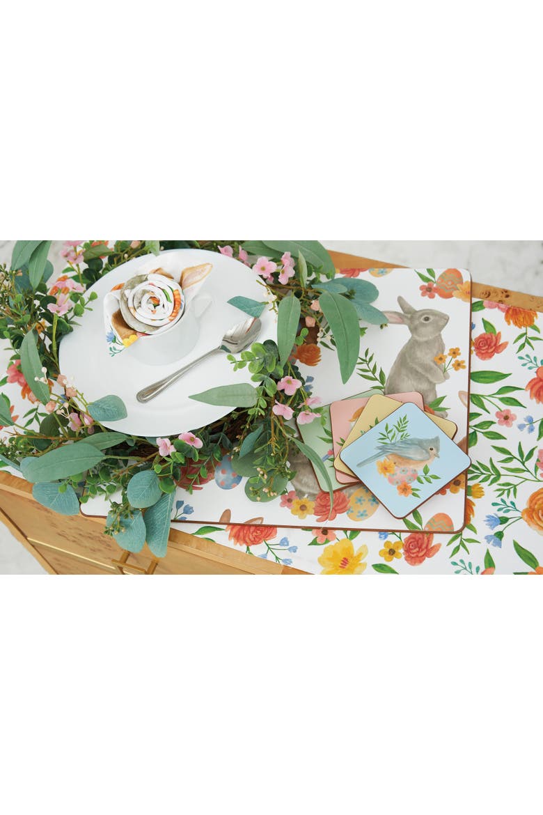 Birds & Flowers Set of 4 Drink Sitter Coasters 4", Alternate, color, Blue