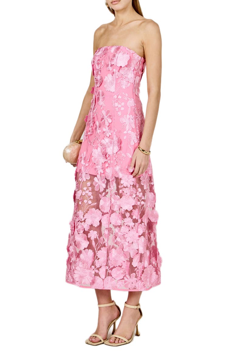 Floral Embroidery Strapless Dress, Alternate, color, PEONY PINK