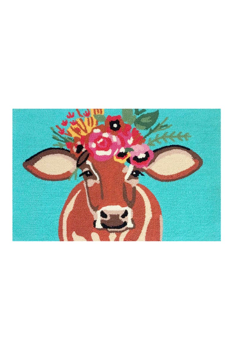 Betsy Floral Cow Door Mat, Main, color, TURQUOISE MULTI