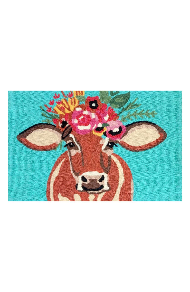 R16 HOME Betsy Floral Cow Door Mat, Main, color, Turquoise Multi
