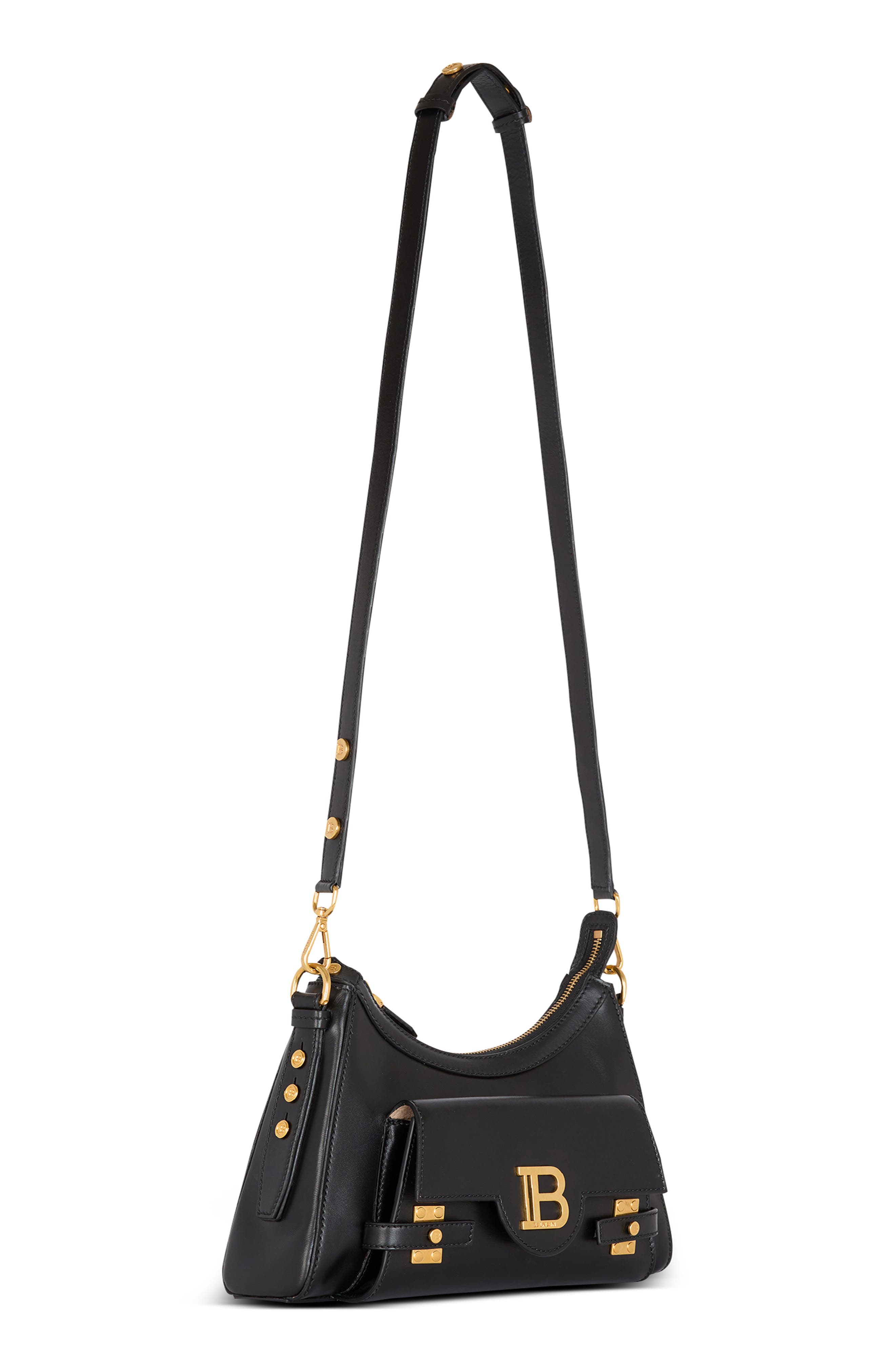 Balmain B-Buzz Leather Top Hobo Bag, Alternate, color, 