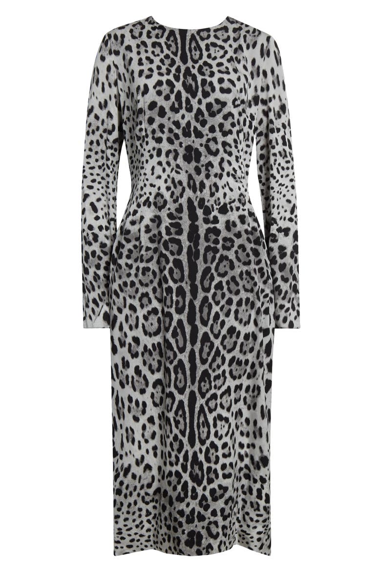 Leopard Print Long Sleeve Charmeuse Sheath Dress, Alternate, color, HI13N LEO NERO FDO GRIGIO