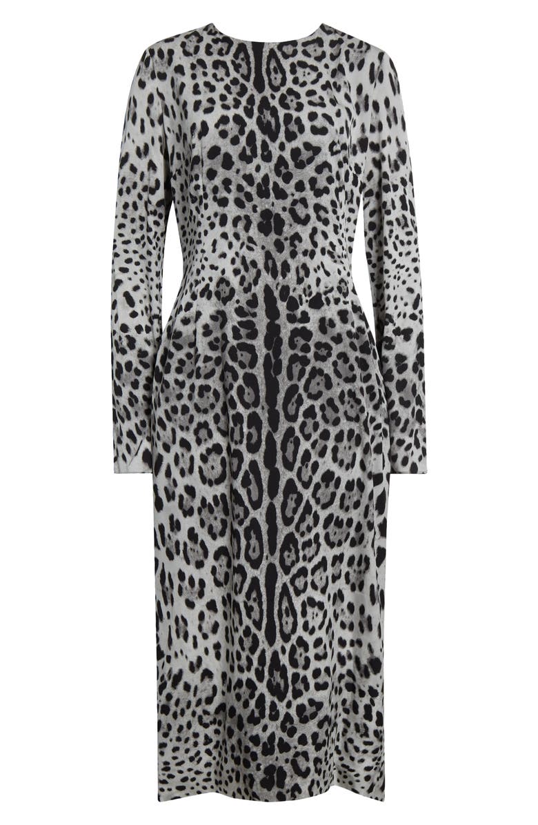 Dolce&Gabbana Leopard Print Long Sleeve Charmeuse Sheath Dress, Alternate, color, Hi13n Leo Nero Fdo Grigio