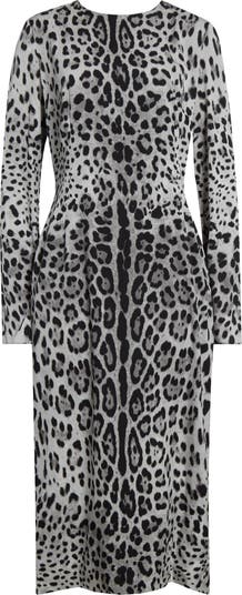 Dolce&Gabbana Leopard Print Long Sleeve Charmeuse Sheath