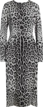 Dolce&Gabbana Leopard Print Long Sleeve Charmeuse Sheath Dress