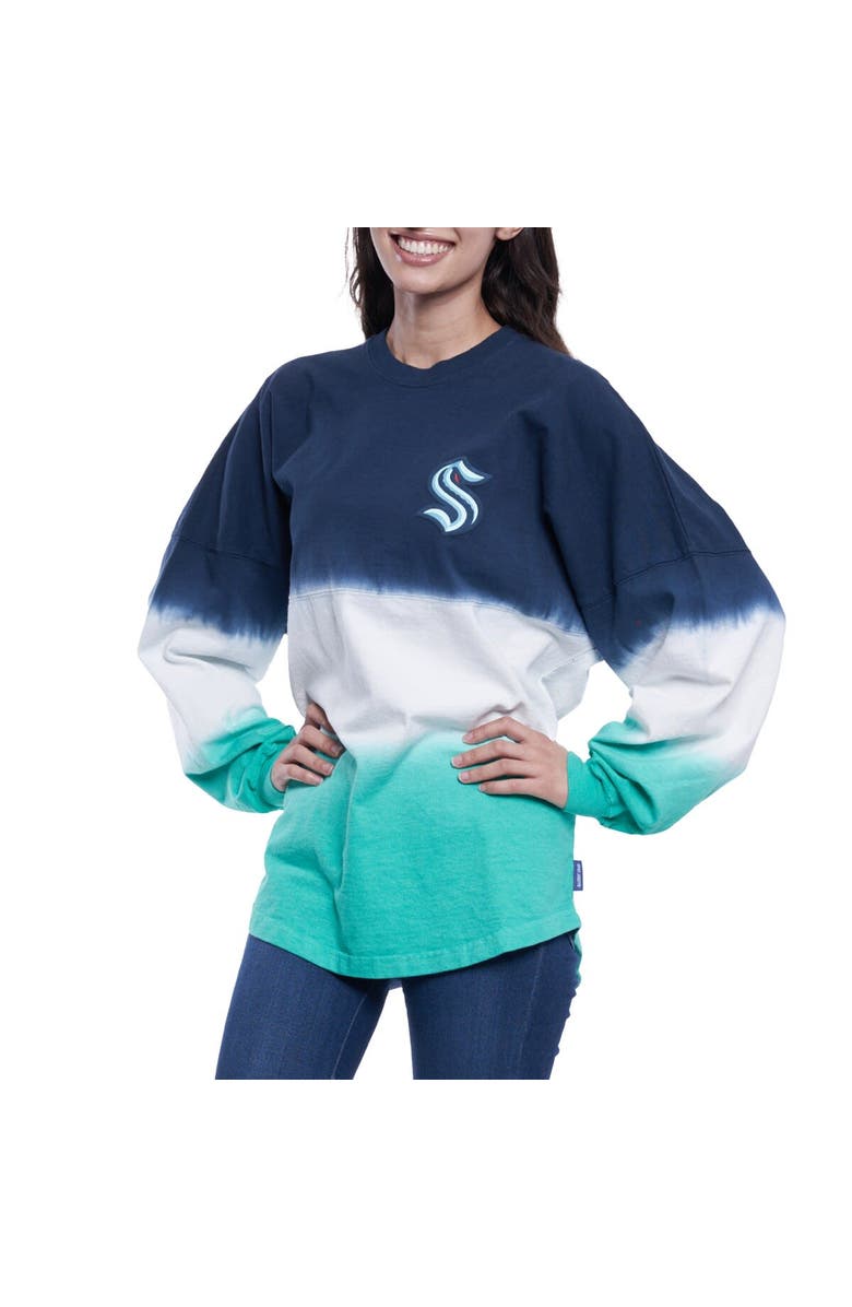 FANATICS Women's Fanatics Branded Navy/Teal Seattle Kraken Ombre Spirit Long Sleeve T-Shirt, Main, color, 