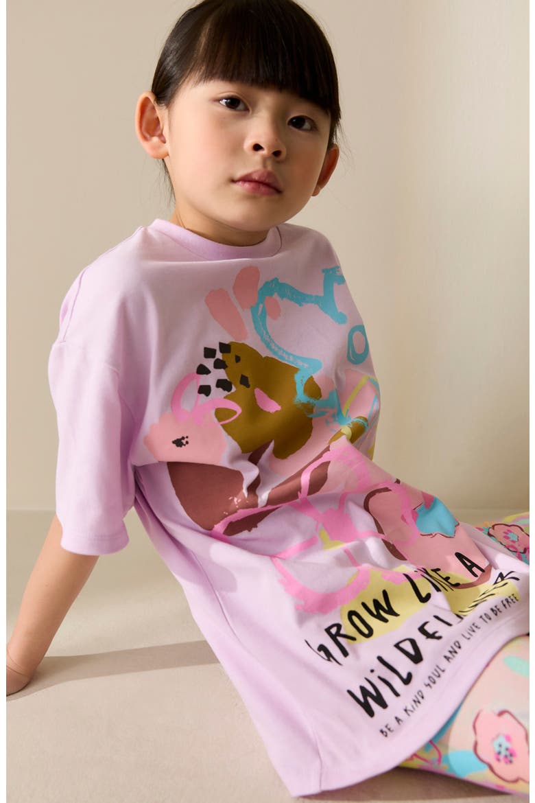 Floral Graphic T-Shirt & Floral Bike Shorts Set, Alternate, color, PURPLE
