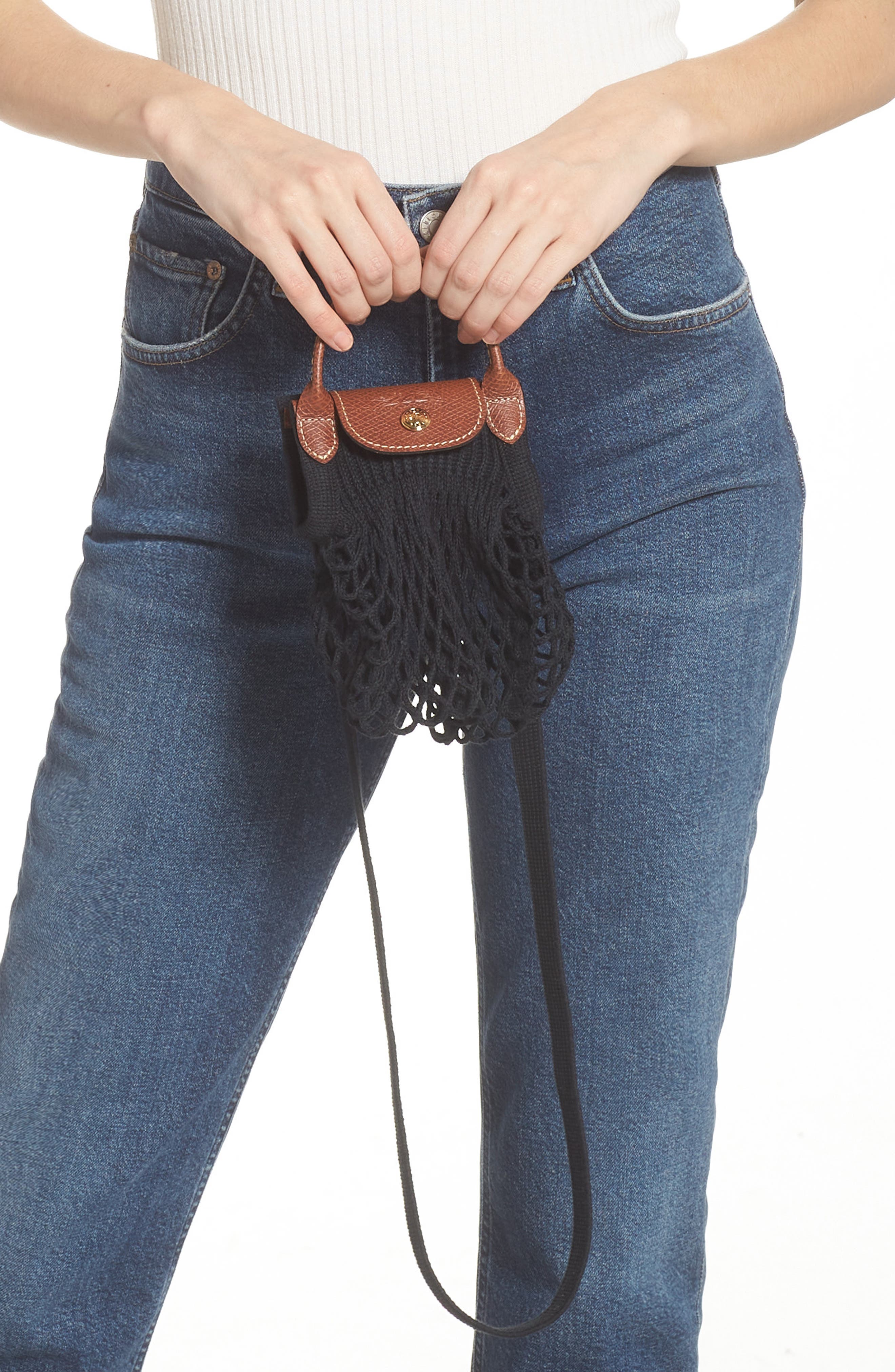 Longchamp Le Pliage Extra Small Filet Knit Shoulder Bag, Alternate, color, 