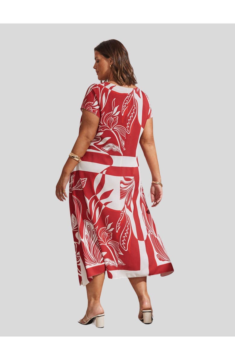 Live Unlimited Abstract Leaf Print Hanky Hem Dress, Alternate, color, Red