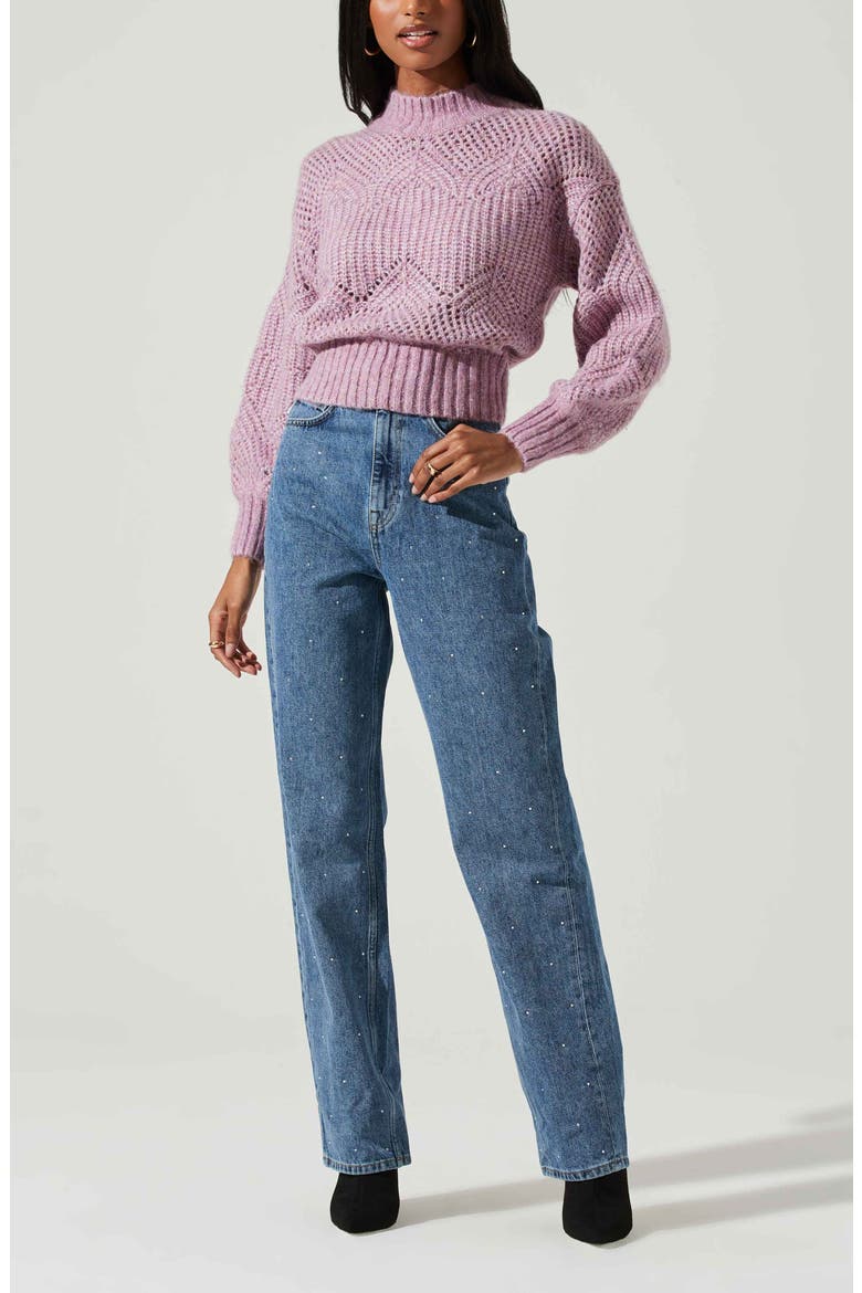 Serenity Balloon Sleeve Pointelle Sweater, Alternate, color, LILAC