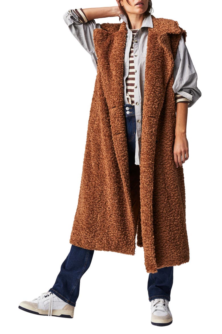 Cozy Time Faux Fur Longline Vest, Main, color, CASHEW