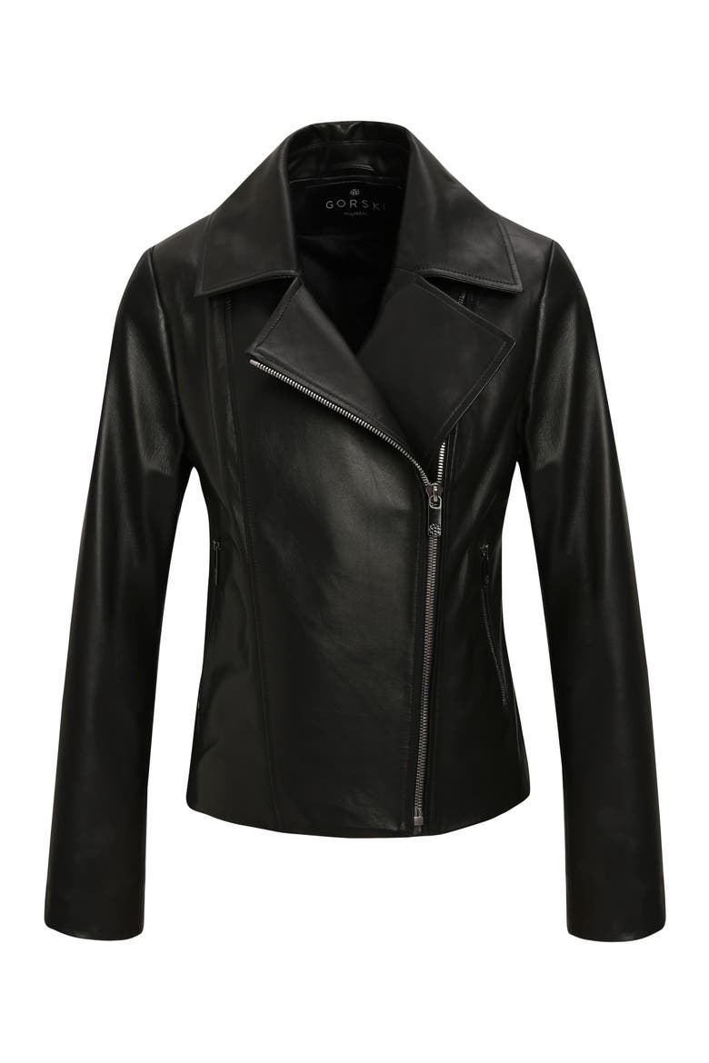 Genuine Nappa Leather Moto Zip Jacket, Alternate, color, BLACK