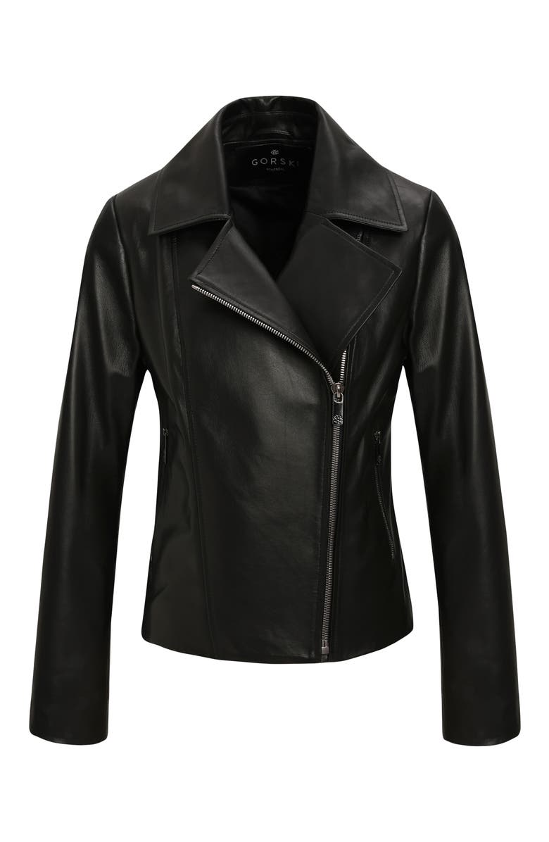 GORSKI Genuine Nappa Leather Moto Zip Jacket, Alternate, color, Black