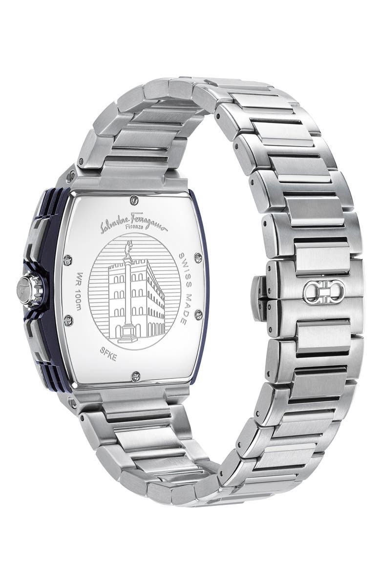 FERRAGAMO Tonneau Chronograph Bracelet Watch, 41.8mm, Alternate, color, Silver