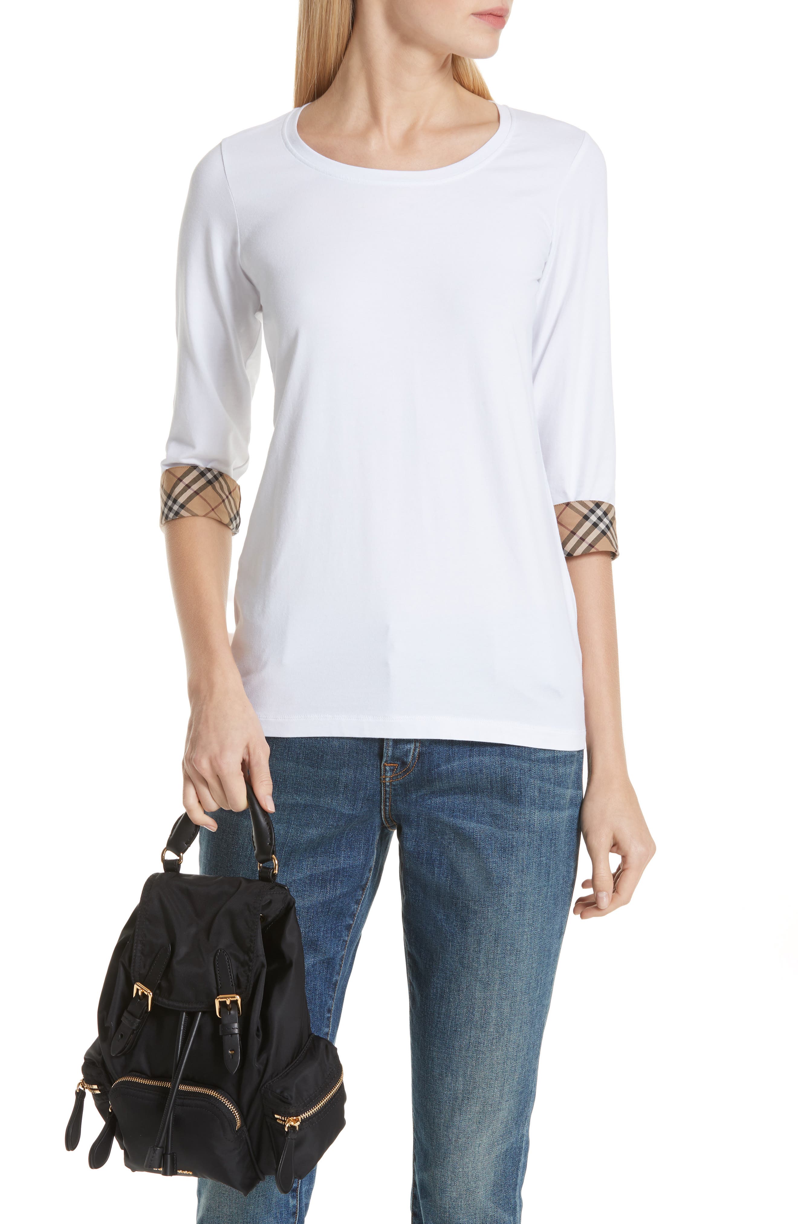 Burberry Small Rucksack Technical Nylon & Leather Backpack, Alternate, color, 