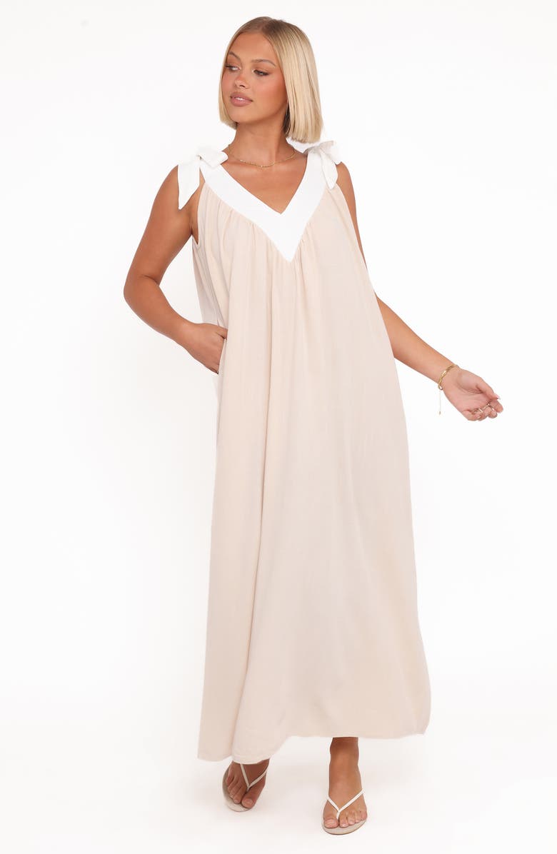 Petal & Pup Dami Shoulder Bow Maxi Dress, Alternate, color, Oatmeal