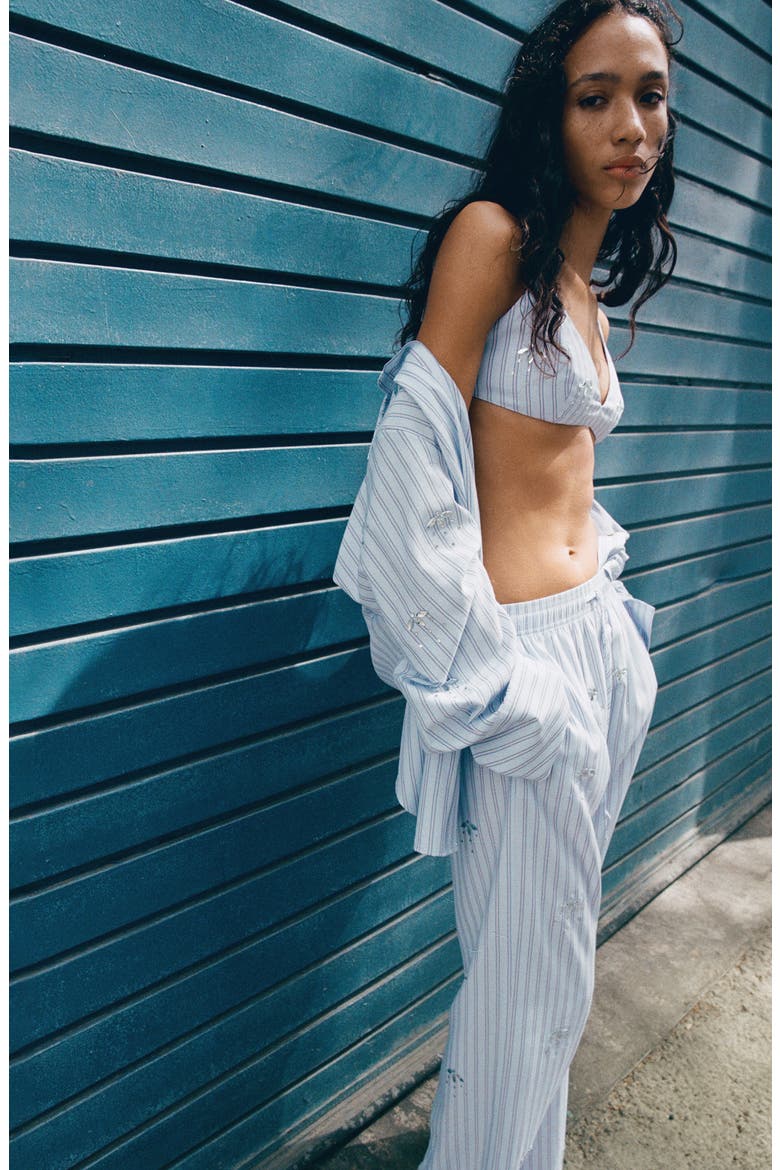 Crystal Embellished Stripe Drawstring Pants, Alternate, color, SKY BLUE