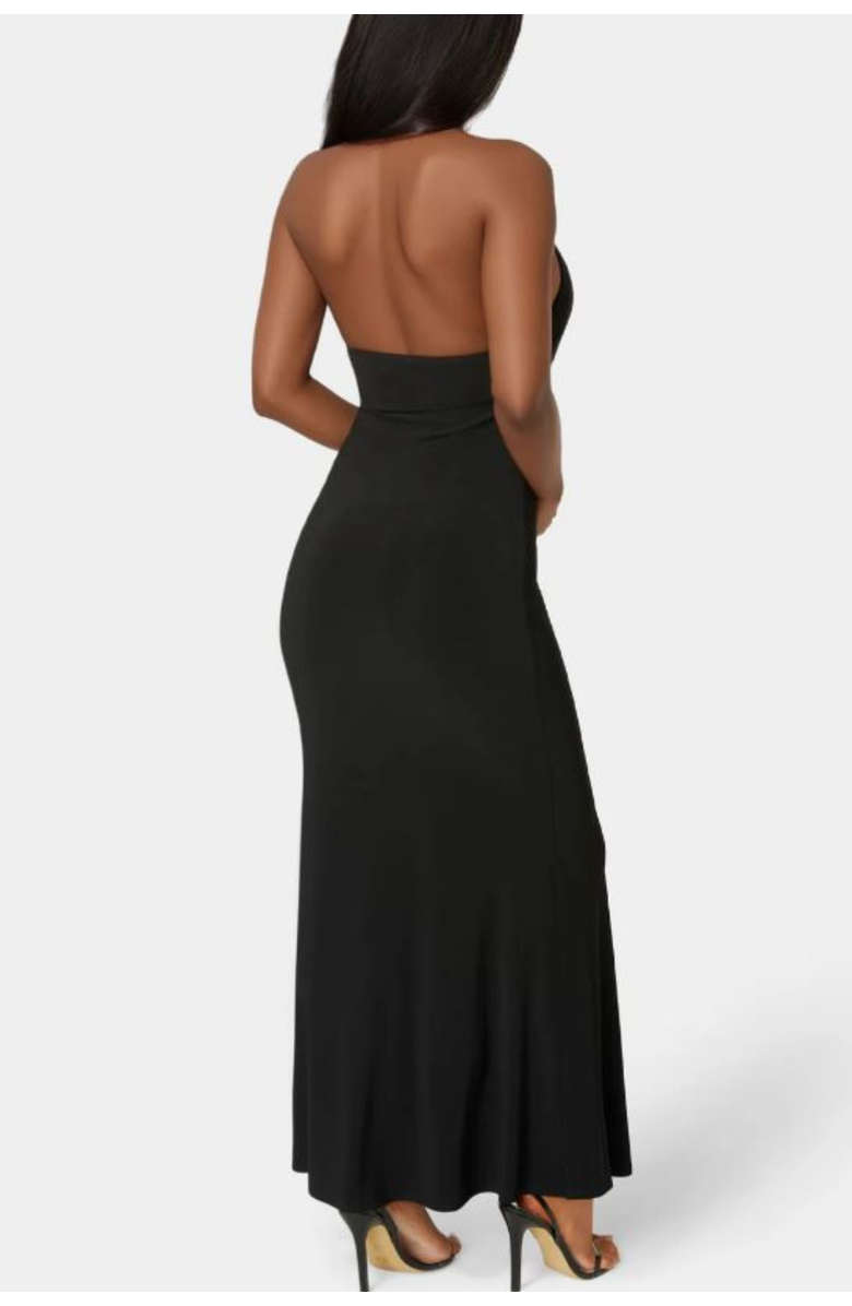 bebe Surplice Drape Maxi Dress, Alternate, color, Black