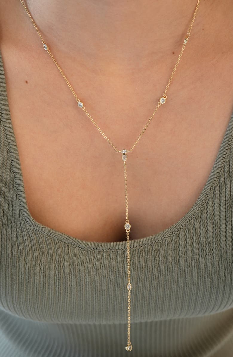 Argento Vivo Sterling Silver Cubic Zirconia Station Y-Necklace, Alternate, color, Gold